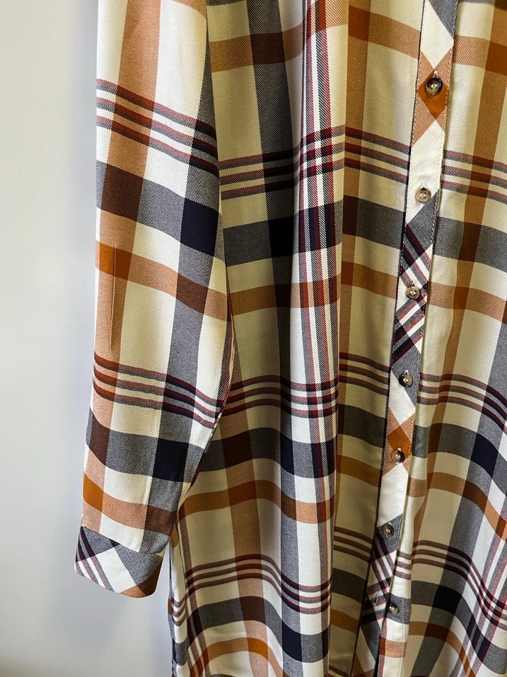 Kadın Bej Ekose Pamuklu Uzun Kollu Gömlek - Görsel 5