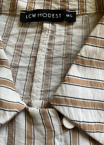 Bej Çizgili fakir Kollu Keten Gömlek - Görsel 10