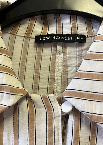 Bej Çizgili fakir Kollu Keten Gömlek - Görsel 3