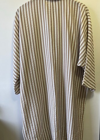 Bej Çizgili fakir Kollu Keten Gömlek - Görsel 8