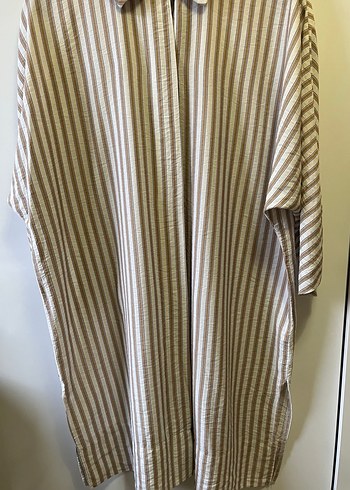 Bej Çizgili fakir Kollu Keten Gömlek - Görsel 9
