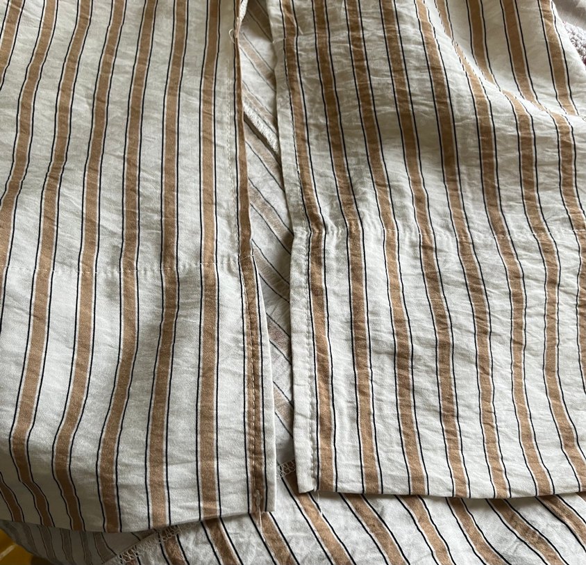 Bej Çizgili fakir Kollu Keten Gömlek - Görsel 5