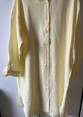 Kadın açık sarı Uzun krep Gömlek - Görsel 5