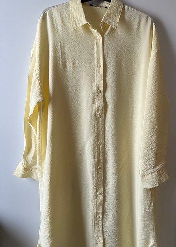 Kadın açık sarı Uzun krep Gömlek - Görsel 2