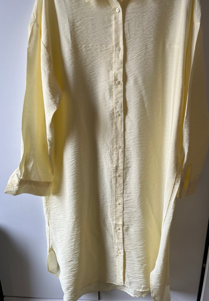 Kadın açık sarı Uzun krep Gömlek - Görsel 5