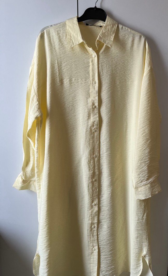 Kadın açık sarı Uzun krep Gömlek - Görsel 2