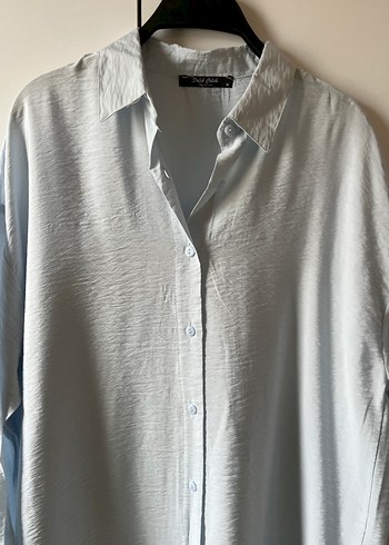 Uzun Kollu bebe mavi Kadın Gömlek - Görsel 3