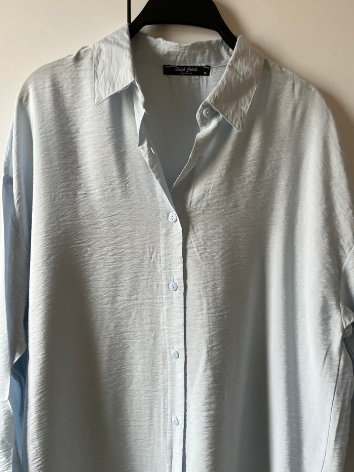 Uzun Kollu bebe mavi Kadın Gömlek - Görsel 3