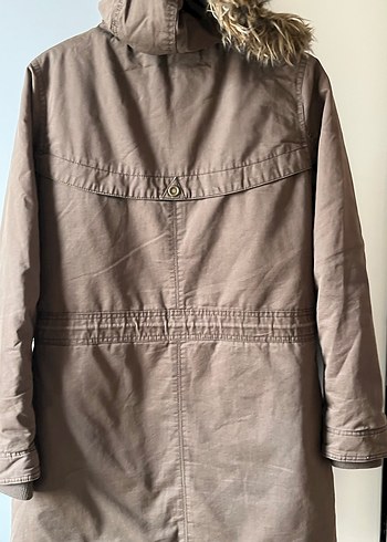 Kürklü Kapüşonlu haki Kadın Mont - Görsel 8