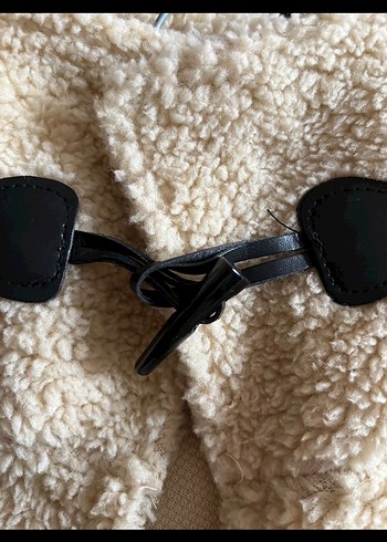 Düğmeli Bej Midi  peluş Kadın Kaban - Görsel 4