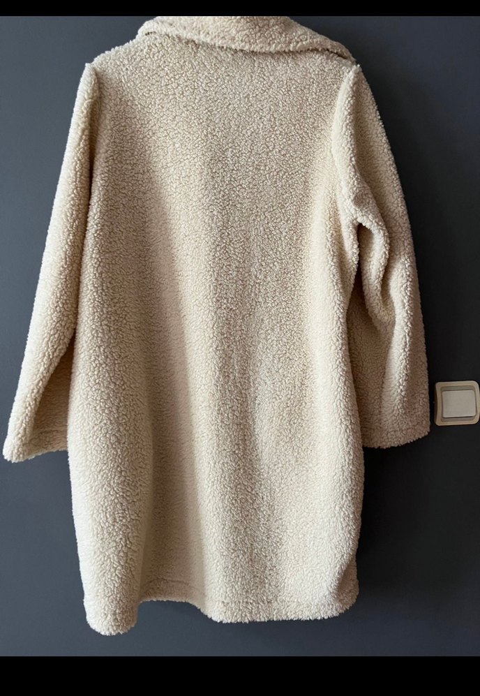 Düğmeli Bej Midi  peluş Kadın Kaban - Görsel 2