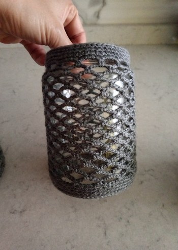 Gri Örgü Desenli Mumluk Seti - Görsel 4