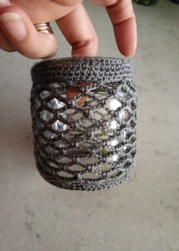 Gri Örgü Desenli Mumluk Seti - Görsel 5