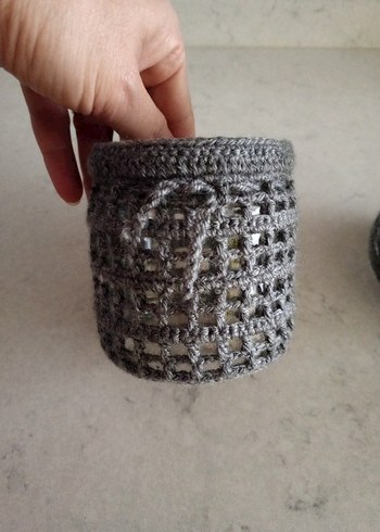 Gri Örgü Desenli Mumluk Seti - Görsel 3