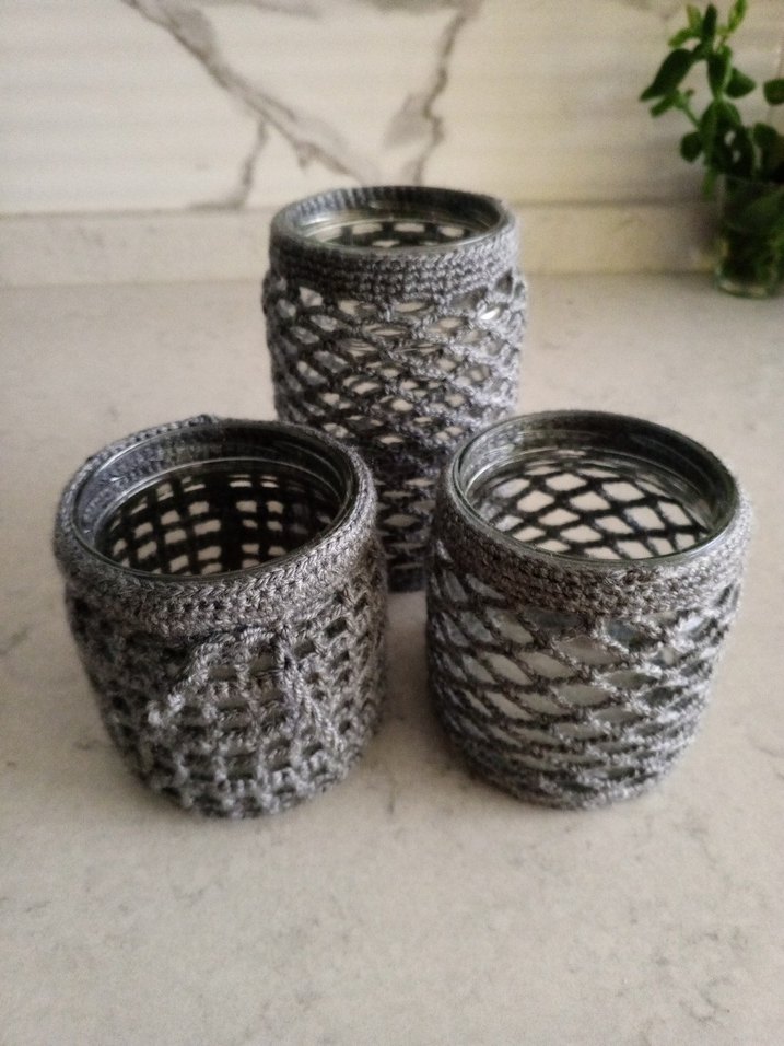 Gri Örgü Desenli Mumluk Seti - Görsel 2