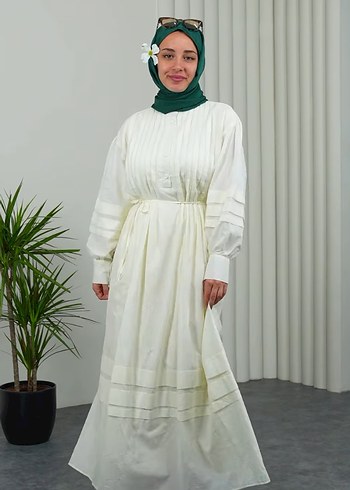 m Beden Pamuklu Beyaz Uzun Salaş Elbise