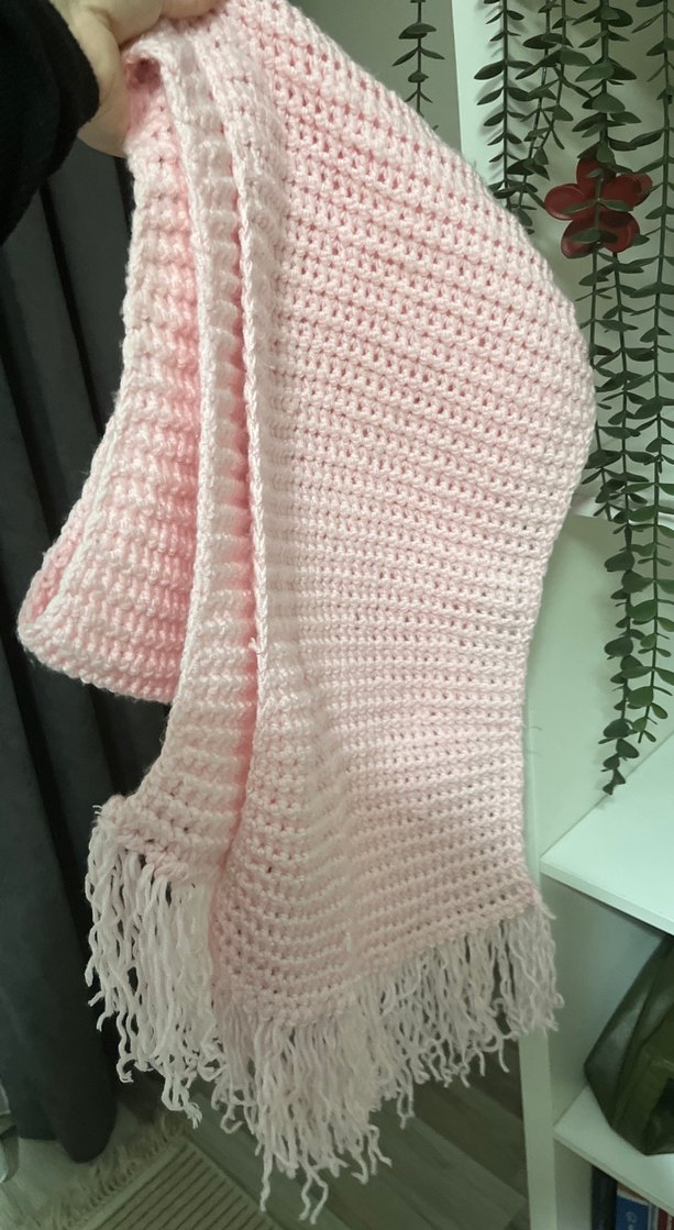 Pembe Örgü Kadın Şal - Görsel 2