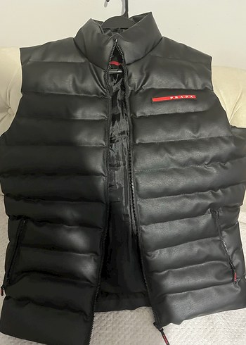 Prada Siyah Deri Kolsuz Yelek - Görsel 4