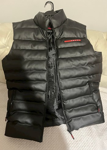 Prada Siyah Deri Kolsuz Yelek - Görsel 5