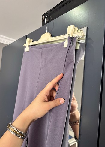 Kadın Mor Piliseli Kumaş Pantolon - Görsel 3