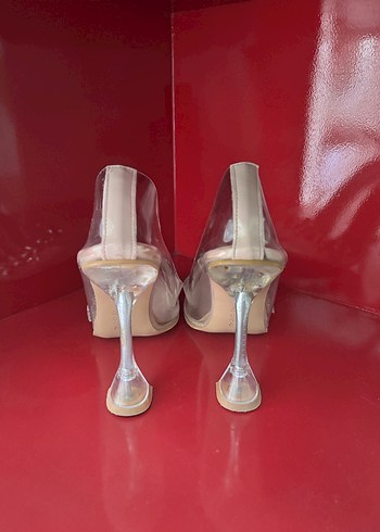 37 Beden Beyaz Taşlı Şeffaf Stiletto Kadın Abiye Ayakkabı