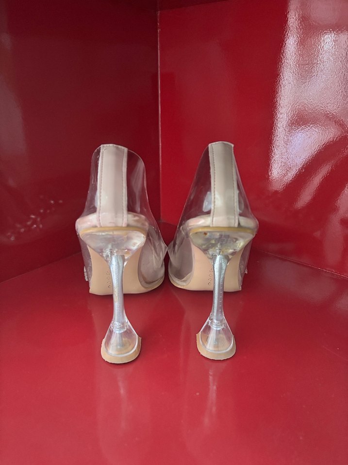 Beyaz Taşlı Şeffaf Stiletto Kadın Abiye Ayakkabı - Görsel 2