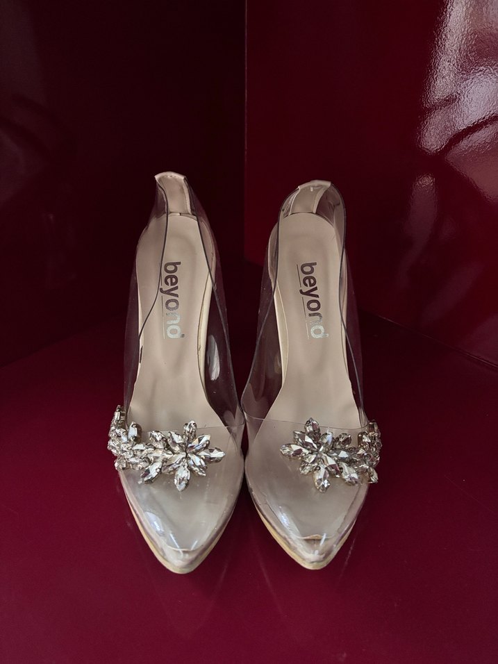 Beyaz Taşlı Şeffaf Stiletto Kadın Abiye Ayakkabı - Görsel 4