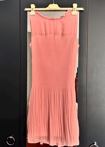 Pembe Pilili Midi Straplez Elbise - Görsel 3