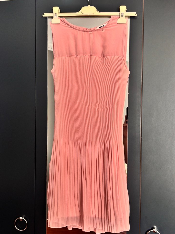 Pembe Pilili Midi Straplez Elbise - Görsel 3