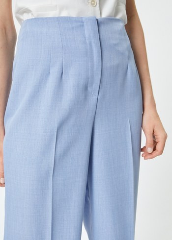 Kadın Mavi Geniş Paça Kumaş Pantolon - Görsel 5