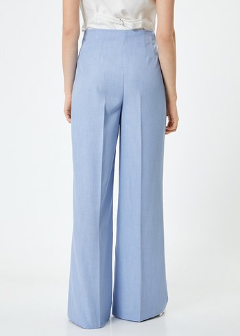 Kadın Mavi Geniş Paça Kumaş Pantolon - Görsel 2