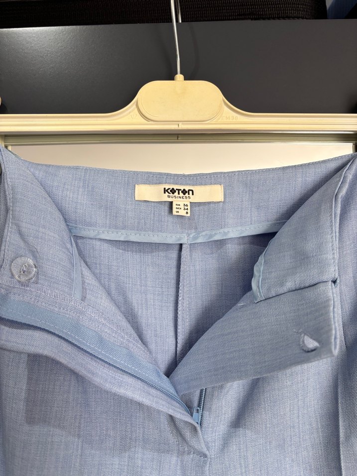 Kadın Mavi Geniş Paça Kumaş Pantolon - Görsel 3