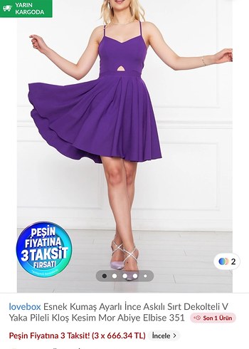 Mor Ayarlı Askılı Kloş Mini Elbise - Görsel 4