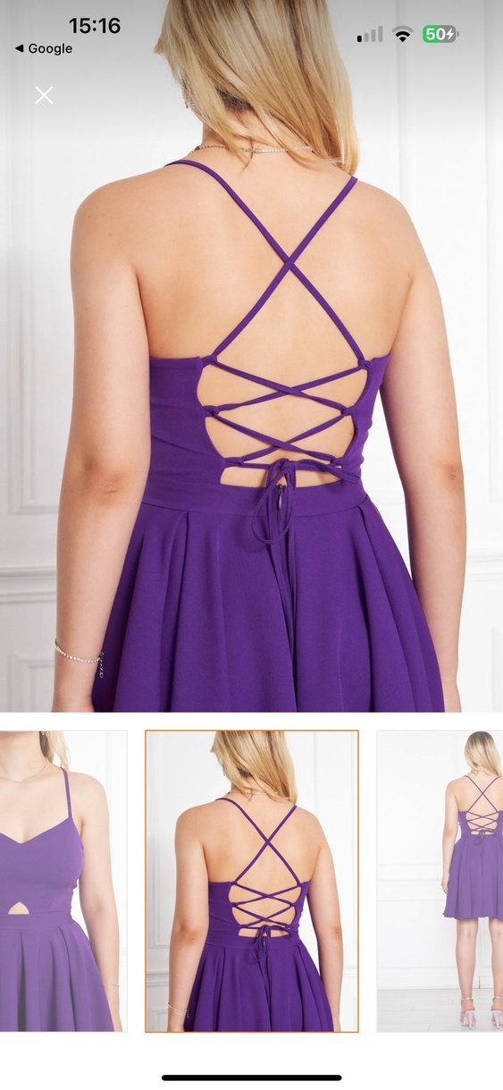 Mor Ayarlı Askılı Kloş Mini Elbise - Görsel 2