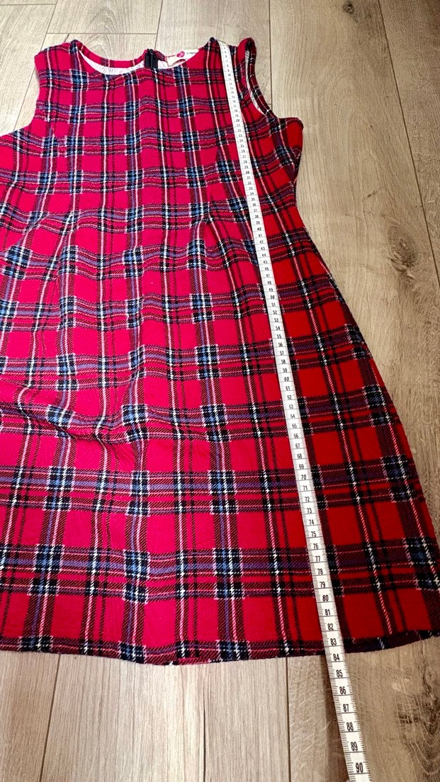 Kırmızı Kareli Pilili Elbise - Görsel 2