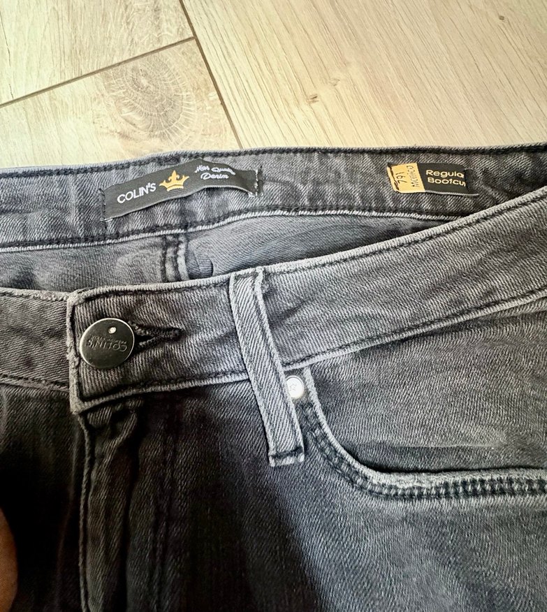 Gri Kadın Denim Pantolon, Kemerli, Normal Boy - Görsel 3