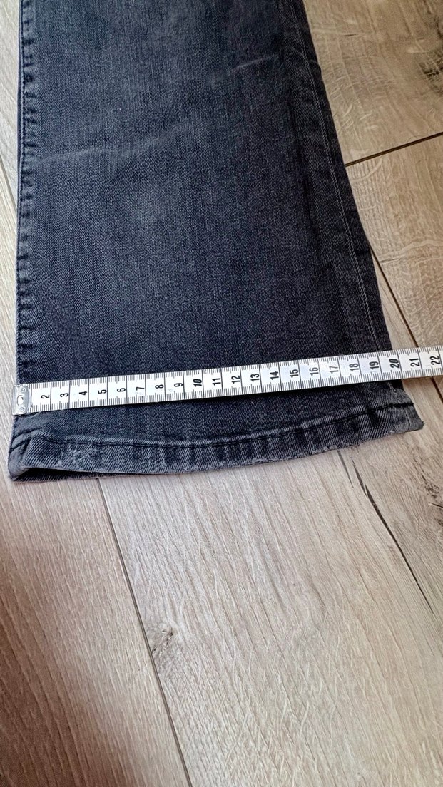 Gri Kadın Denim Pantolon, Kemerli, Normal Boy - Görsel 2