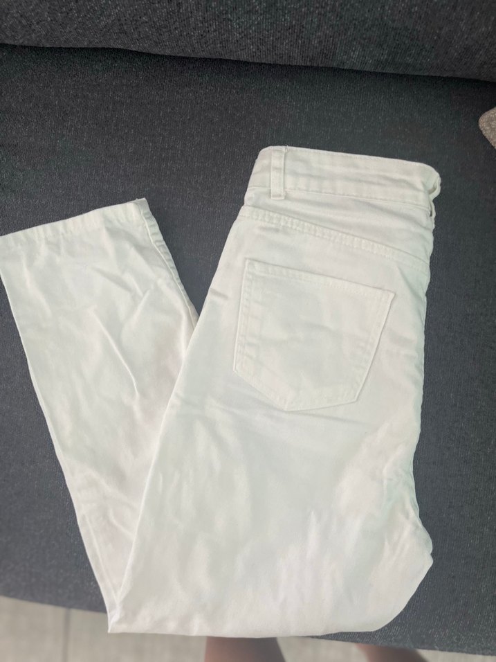 Beyaz Midi Kot Pantolon Kadın - Görsel 4