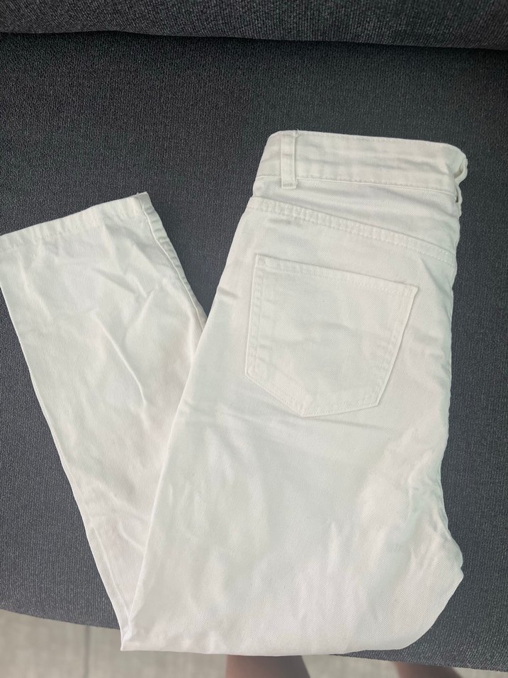 Beyaz Midi Kot Pantolon Kadın - Görsel 3