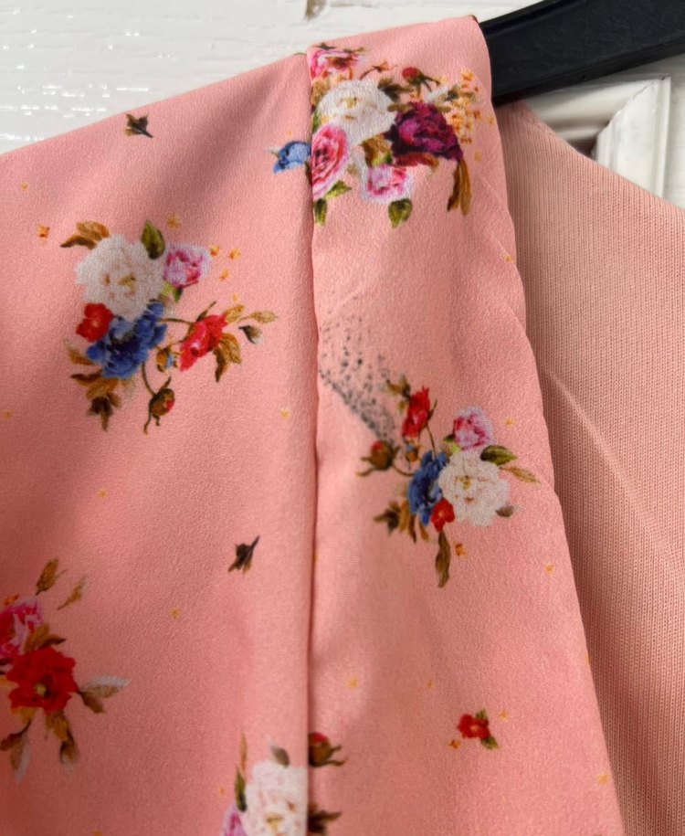 Pembe V Yaka Midi Bohem Elbise - Görsel 3