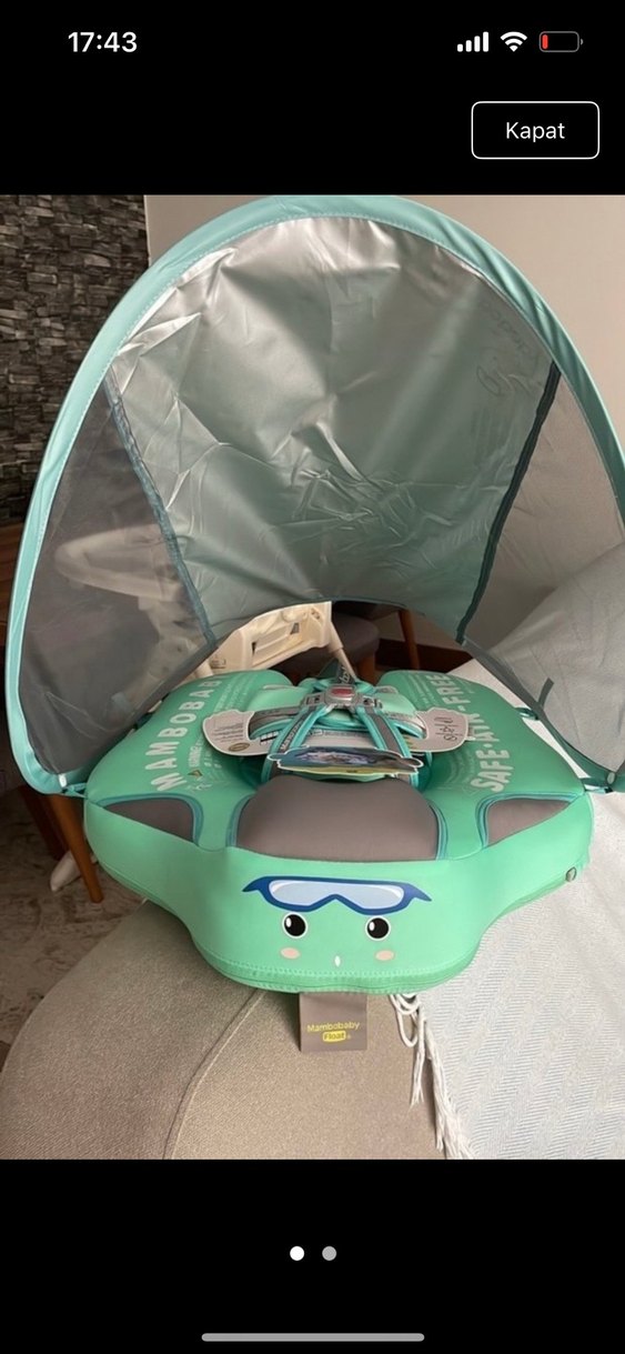 Turkuaz Çocuk Şişme Güneşlikli Deniz Simidi - Görsel 5