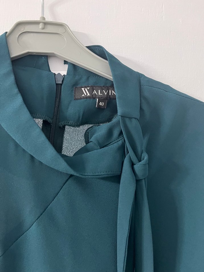 Uzun Yeşil Salaş Drapeli Kadın Tunik - Görsel 3