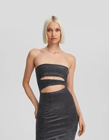 Bershka Pencere Detaylı Straplez Elbise
