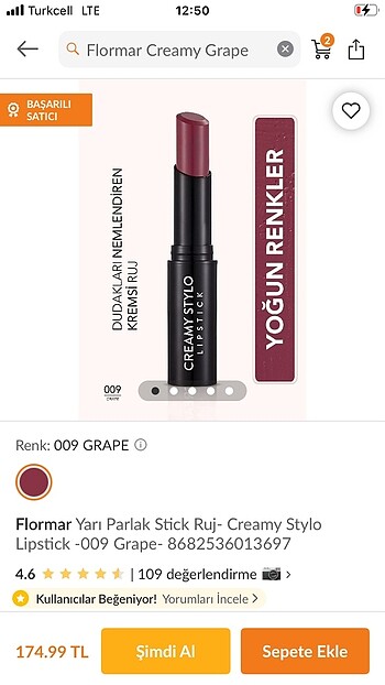 Flormar Creamy Stylo Lipstick 009 Grape