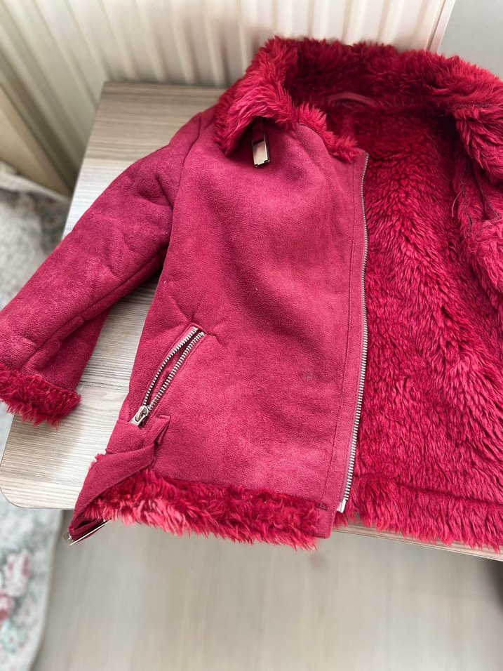 Bordo Kürklü çocuk Ceket - Görsel 2