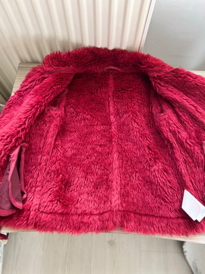 Bordo Kürklü çocuk Ceket - Görsel 4