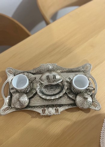 Erzincan Bakırı / Altın Kaplama Gri Desenli Kahve Fincan Seti - Görsel 4