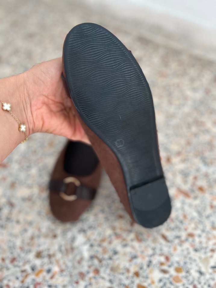 alman markası Kahverengi Süet Tokalı Kadın Babet sıfır ayakakbı - Görsel 4