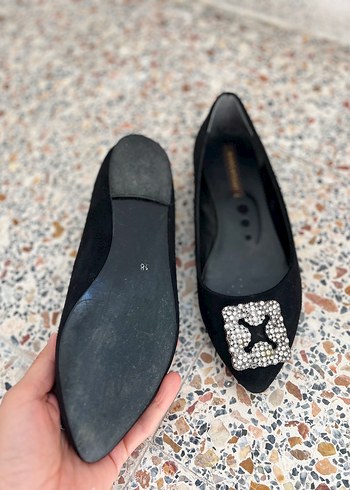 Marcatelli Siyah Parlak Taşlı Topuklu Kadın Babet - Görsel 3