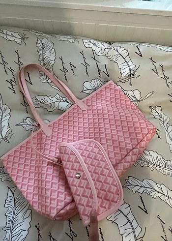 Pembe Baskılı Kadın Omuz Çantası goyard çanta - Görsel 5